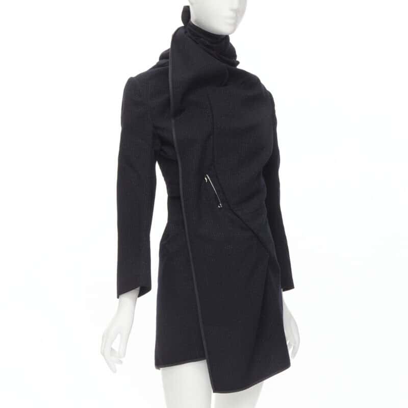 Comme Des Garcons Pinstripe Wrap Coat Black Wool Never worn - Inside View