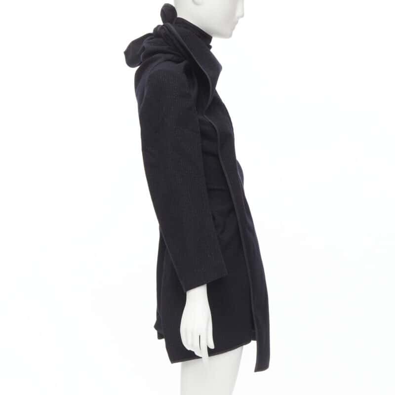 Comme Des Garcons Pinstripe Wrap Coat Black Wool Never worn - Model View