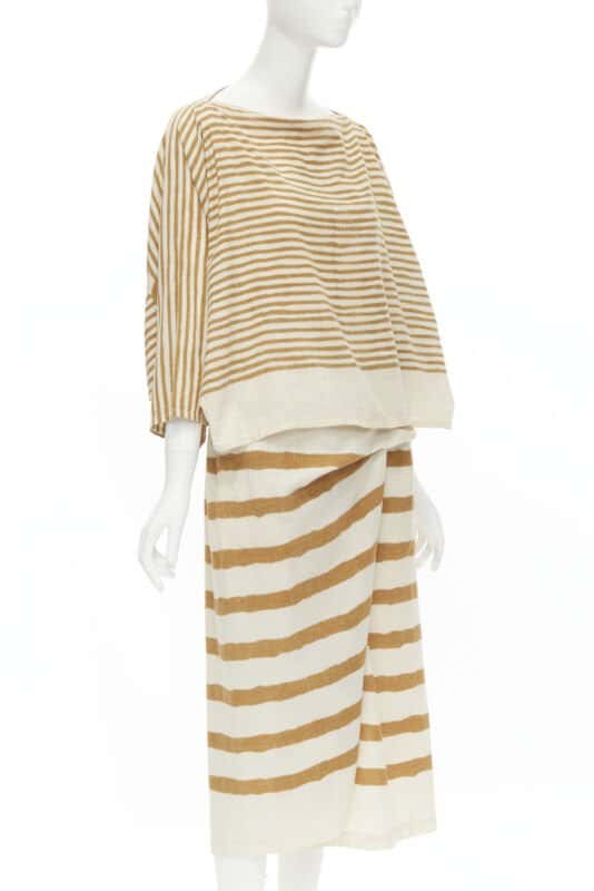 Issey Miyake Tribal Top Skirt Beige Cotton Good condition - Back View