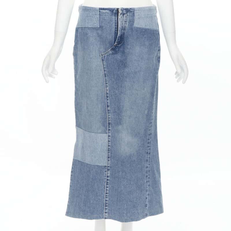 Maison Martin Margiela Patchwork Denim Skirt Blue Polyester Never worn - Front View