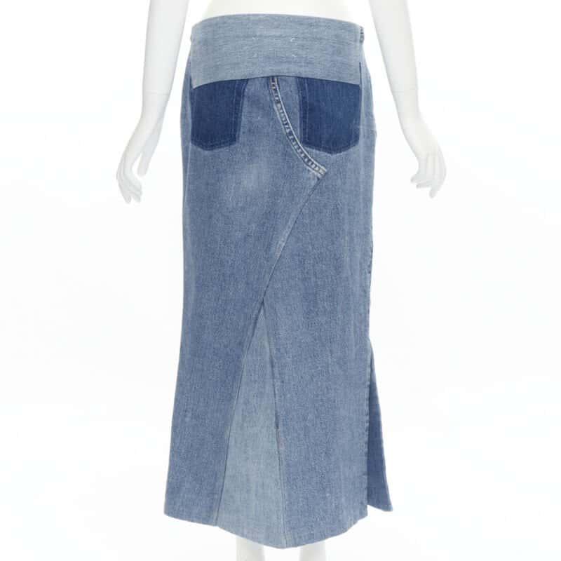 Maison Martin Margiela Patchwork Denim Skirt Blue Polyester Never worn - Box View
