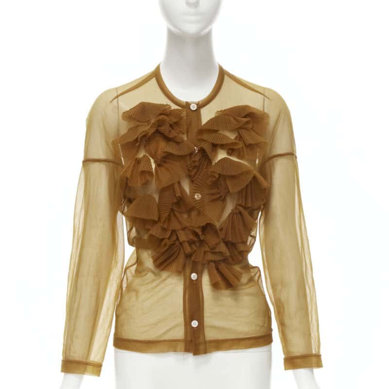 Comme Des Garcons Pleated Ruffle Shirt Brown Polyester Good condition - Front View