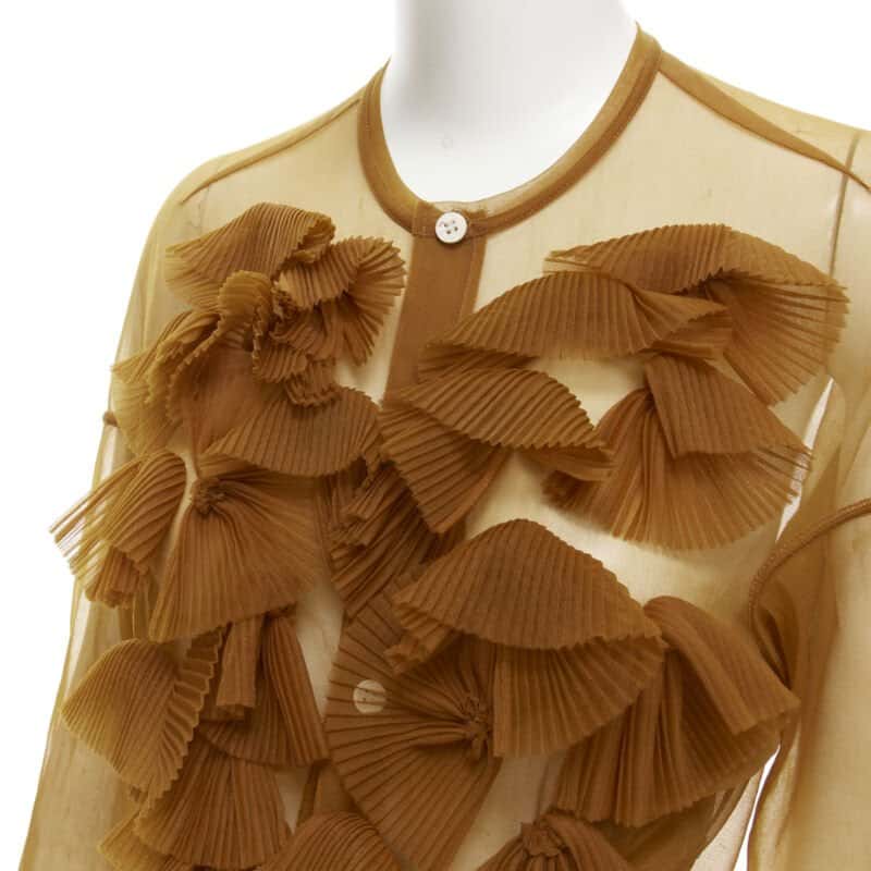 Comme Des Garcons Pleated Ruffle Shirt Brown Polyester Good condition - Back View