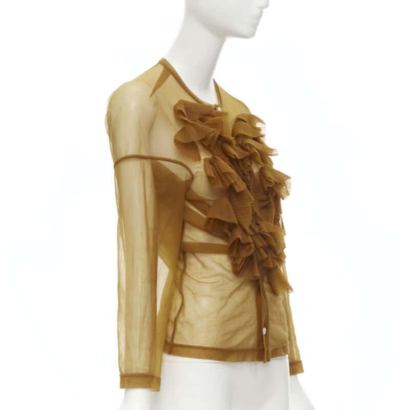 Comme Des Garcons Pleated Ruffle Shirt Brown Polyester Good condition - Inside View
