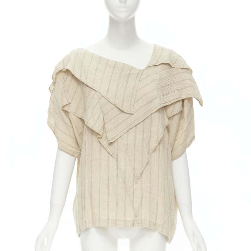 Issey Miyake Striped Linen Top Beige Linen Never worn - Front View