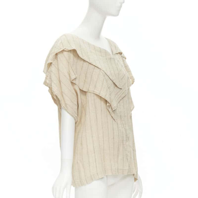 Issey Miyake Striped Linen Top Beige Linen Never worn - Inside View