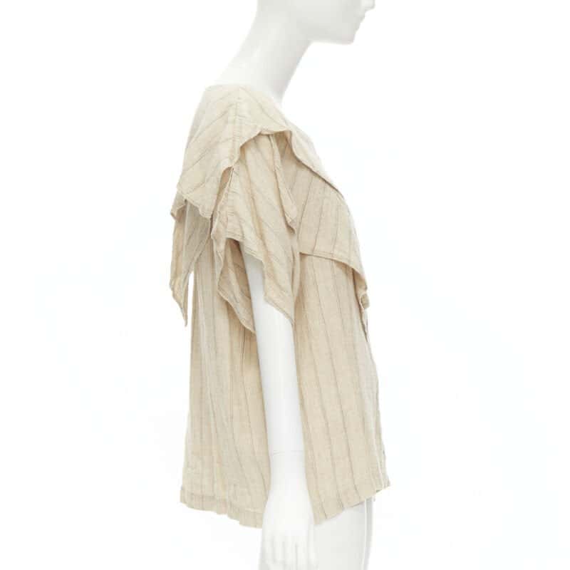 Issey Miyake Striped Linen Top Beige Linen Never worn - Model View