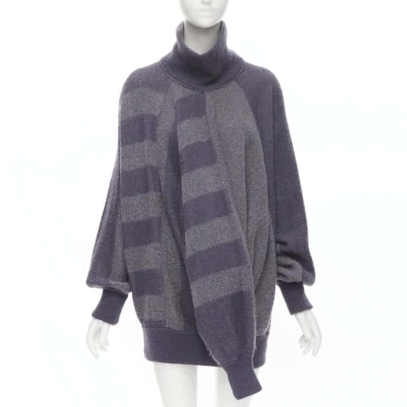Issey Miyake Striped Sweater Dress Purple Wool Never worn - Front View