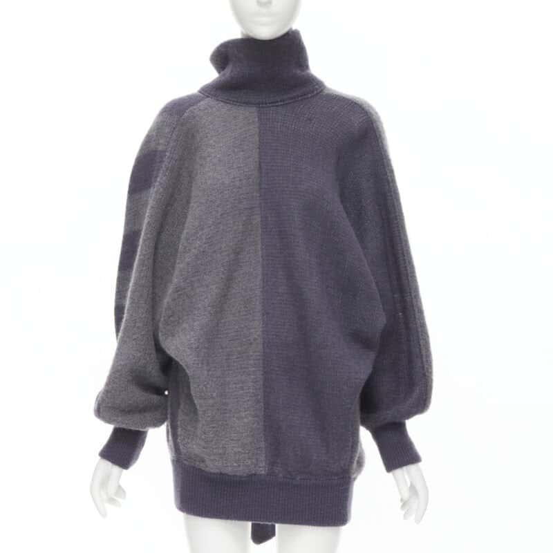 Issey Miyake Striped Sweater Dress Purple Wool Never worn - Model View