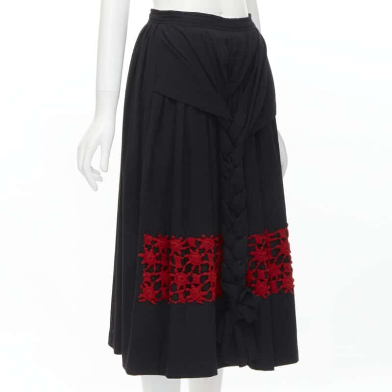 Comme Des Garcons Braid Embroidery Skirt Black Wool Never worn - Inside View