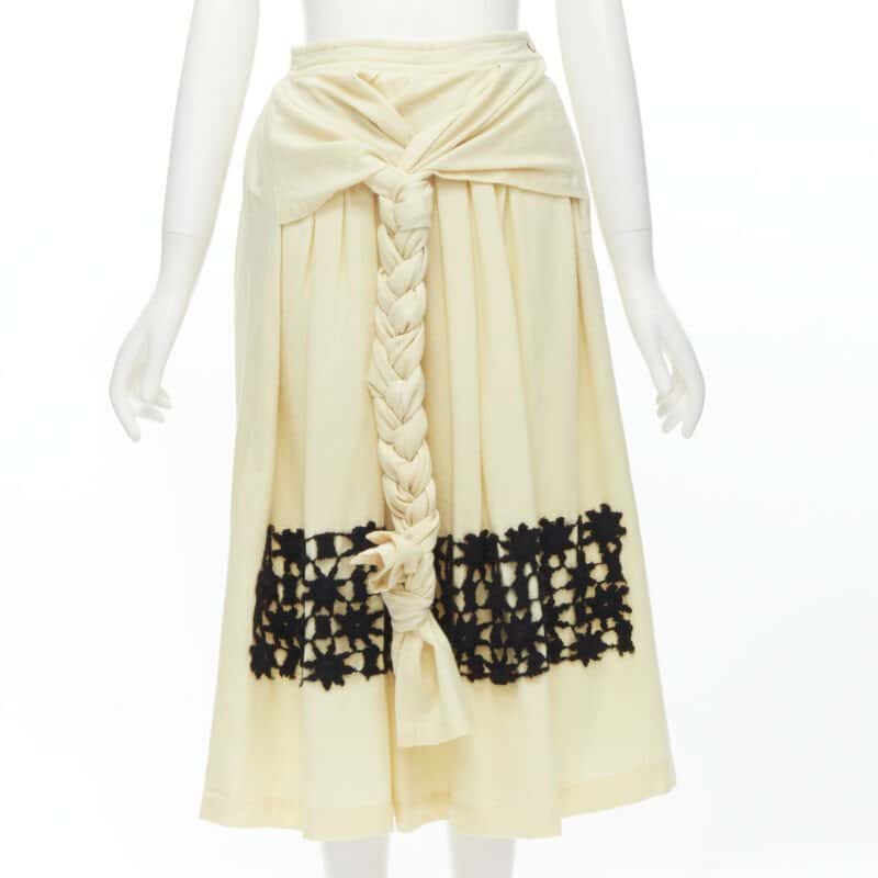 Comme Des Garcons Lattice Embroidery Skirt Beige Wool Never worn - Front View