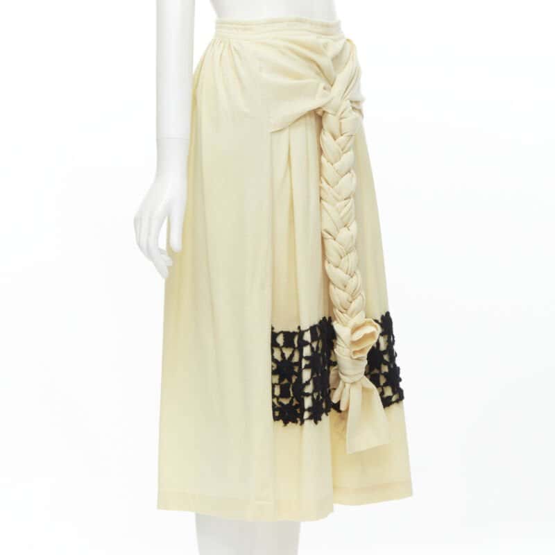 Comme Des Garcons Lattice Embroidery Skirt Beige Wool Never worn - Inside View