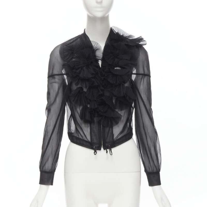 Comme Des Garcons Sheer Ruffle Bomber Jacket Black Polyester Good condition - Front View