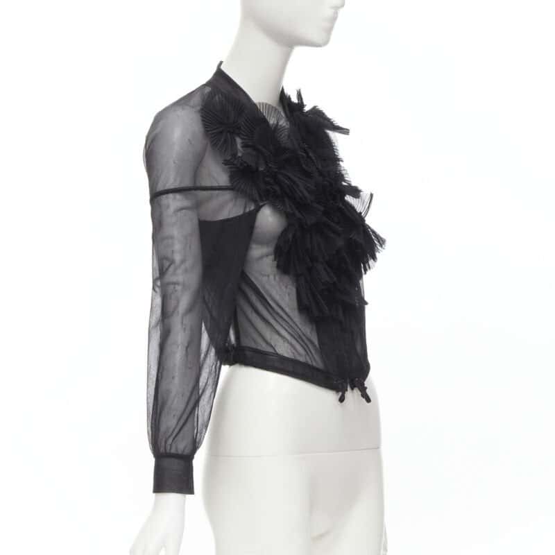 Comme Des Garcons Sheer Ruffle Bomber Jacket Black Polyester Good condition - Model View