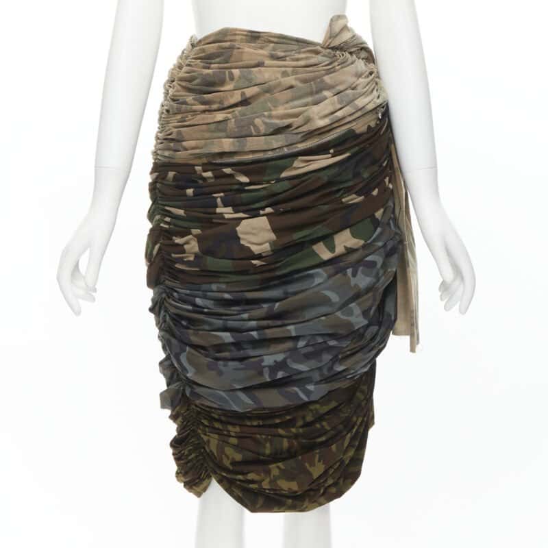 Comme Des Garcons Camo Ruched Skirt Green Cotton Never worn - Front View