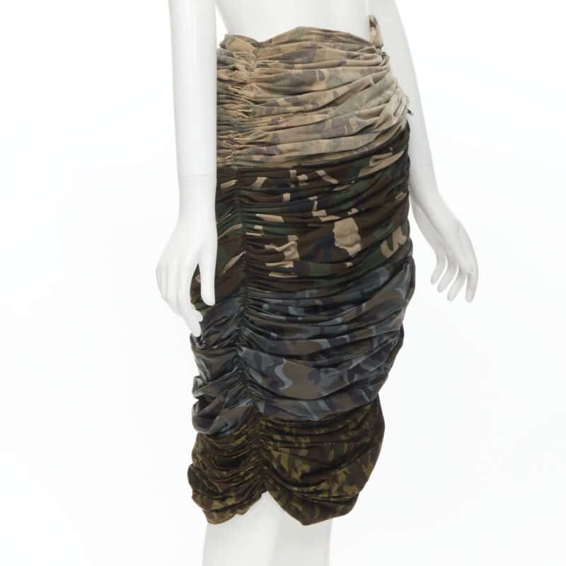 Comme Des Garcons Camo Ruched Skirt Green Cotton Never worn - Inside View