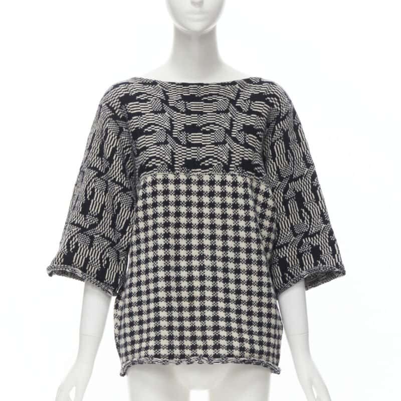 Comme Des Garcons Intarsia Checker Sweater Grey Wool Never worn - Front View