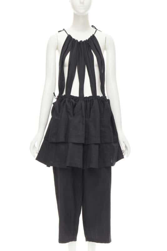 Yohji Yamamoto Linen Suspender Jumpsuit Black Cotton Never worn - Front View