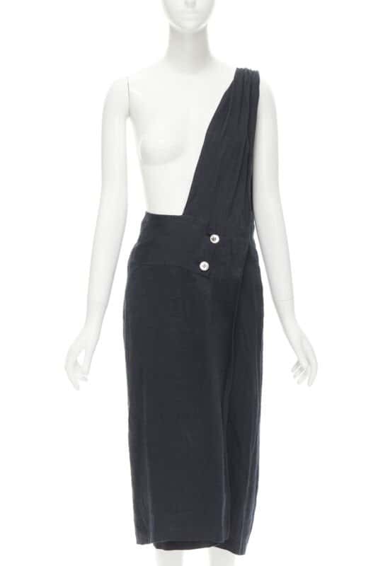 Comme Des Garcons Sash Dungaree Skirt Black Linen Never worn - Front View