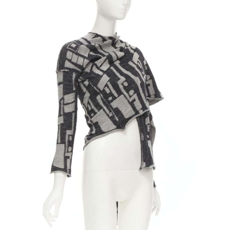 Comme Des Garcons Intarsia Wrap Cardigan Grey Wool Never worn - Inside View