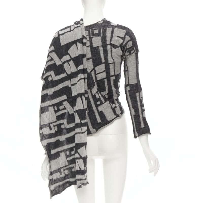 Comme Des Garcons Intarsia Wrap Cardigan Grey Wool Never worn - Box View