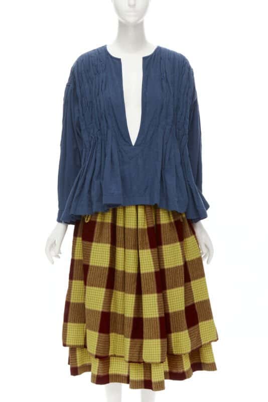 Comme Des Garcons Checked Skirt Set Blue Cotton Very good condition - Front View