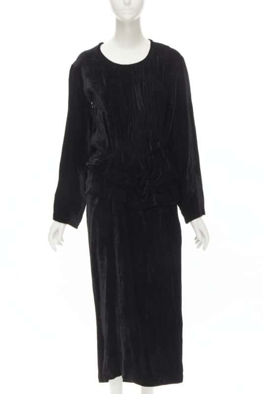 Comme Des Garcons Velvet Shirred Dress Black Velvet Never worn - Front View