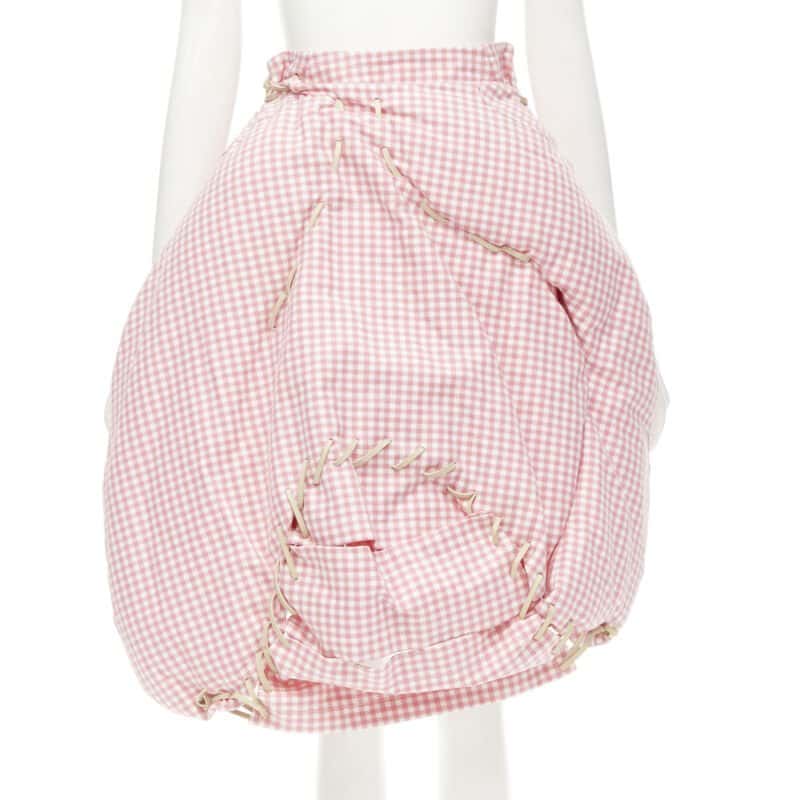 Comme Des Garcons Checked Balloon Skirt Pink Cotton Good condition - Front View
