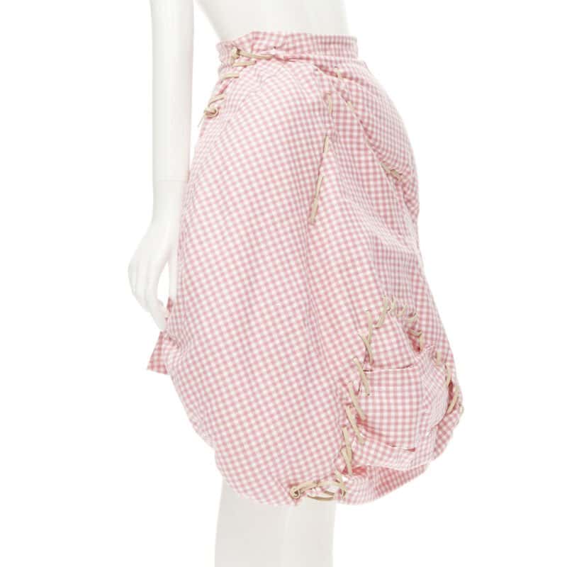 Comme Des Garcons Checked Balloon Skirt Pink Cotton Good condition - Inside View