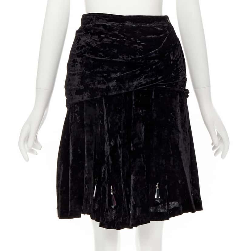 Comme Des Garcons Velvet Crystal Skirt Black Polyester Very good condition - Front View