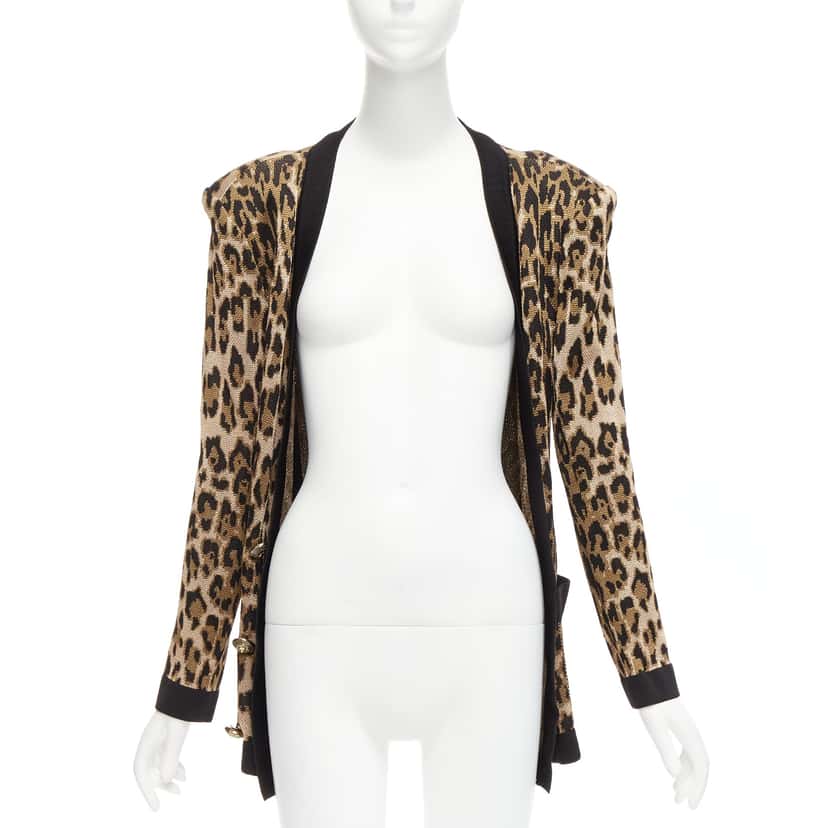 Balmain Leopard Jacquard Cardigan Brown Viscose Never worn - Front View