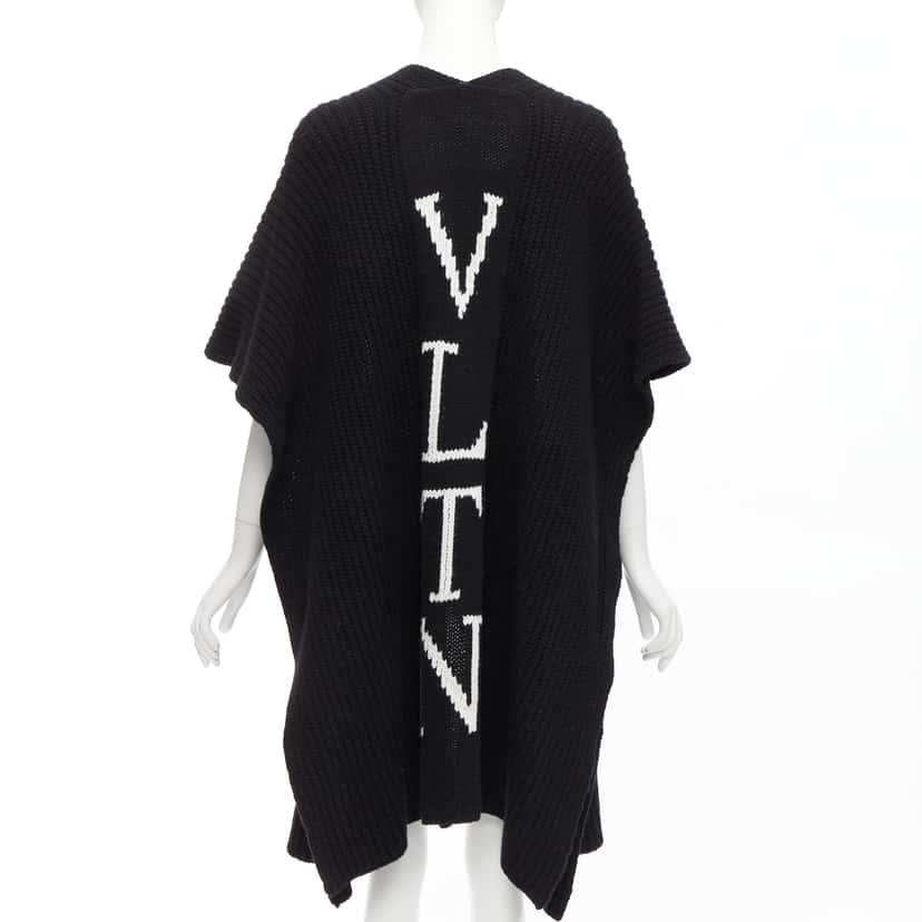 Valentino Garavani Logo Poncho Cardigan Black Wool Never worn - Front View