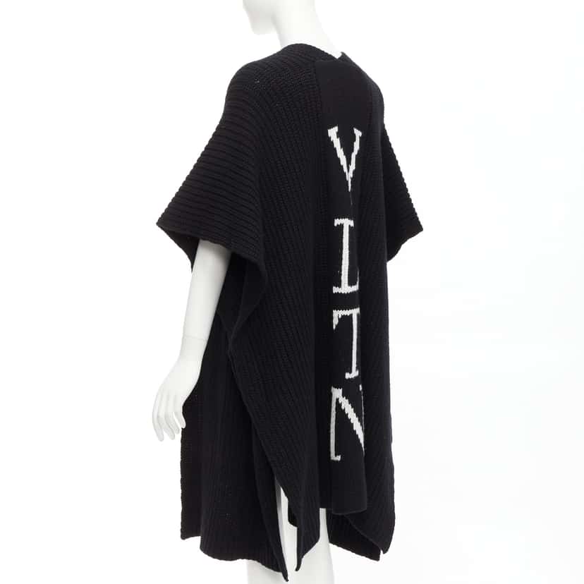 Valentino Garavani Logo Poncho Cardigan Black Wool Never worn - Box View