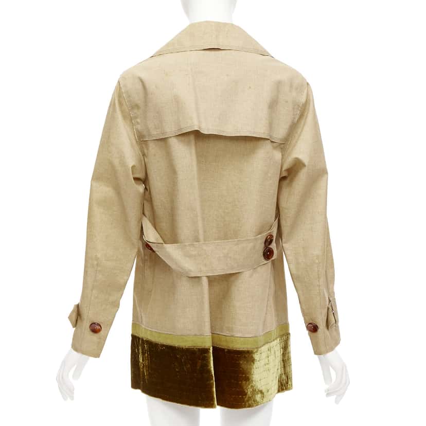 Louis Vuitton Khaki Velvet Trench Coat Khaki Linen Fair condition - Back View
