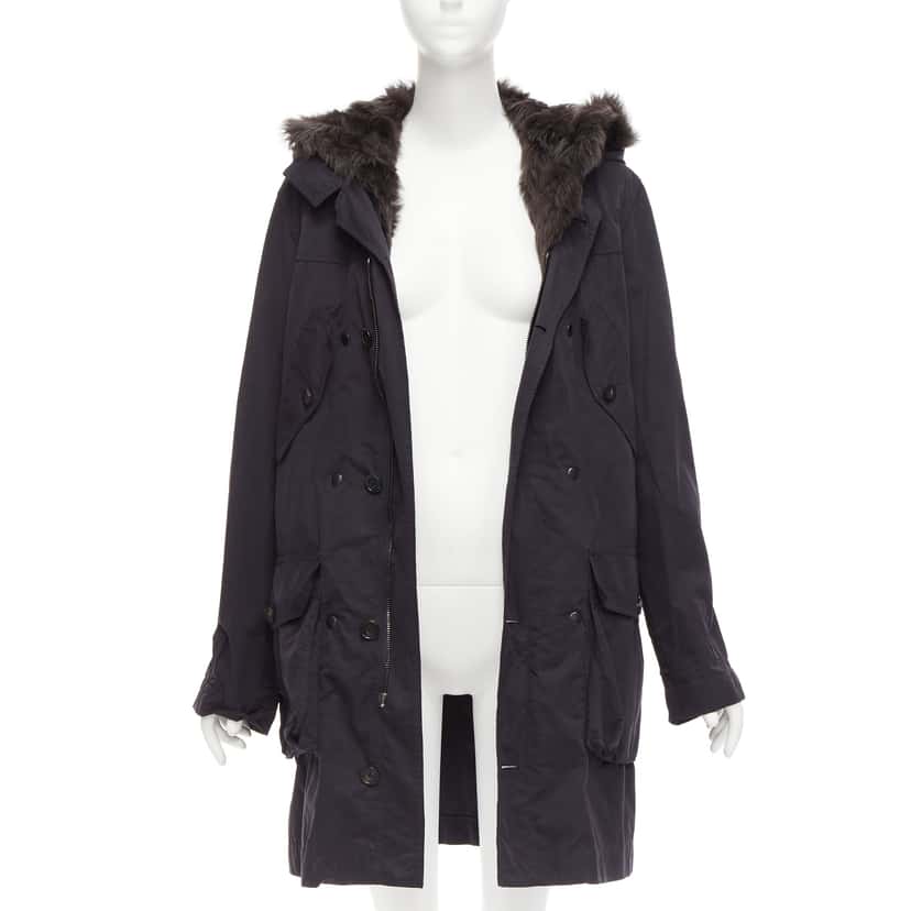 3.1 Phillip Lim Fur Lined Parka Coat Black Cotton Fair condition - Inside View