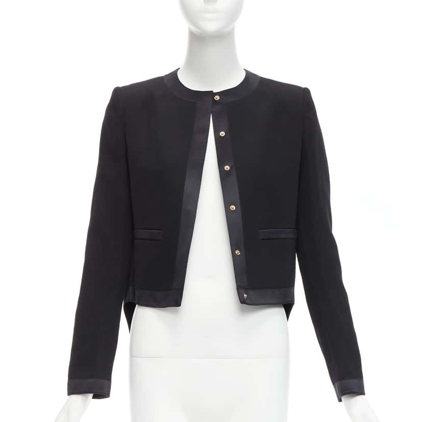 Givenchy Silk Trim Jacket Black Wool Never worn - Front View