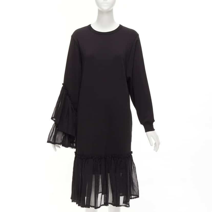 Dries Van Noten Ruffle Sweatshirt Dress Black Cotton Never worn - Front View