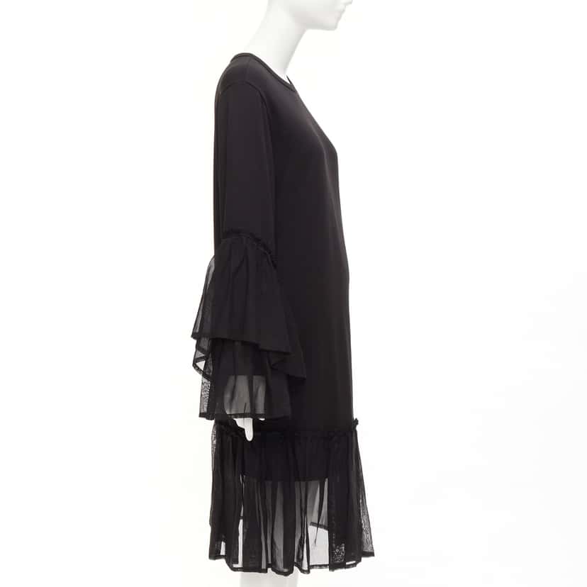 Dries Van Noten Ruffle Sweatshirt Dress Black Cotton Never worn - Model View