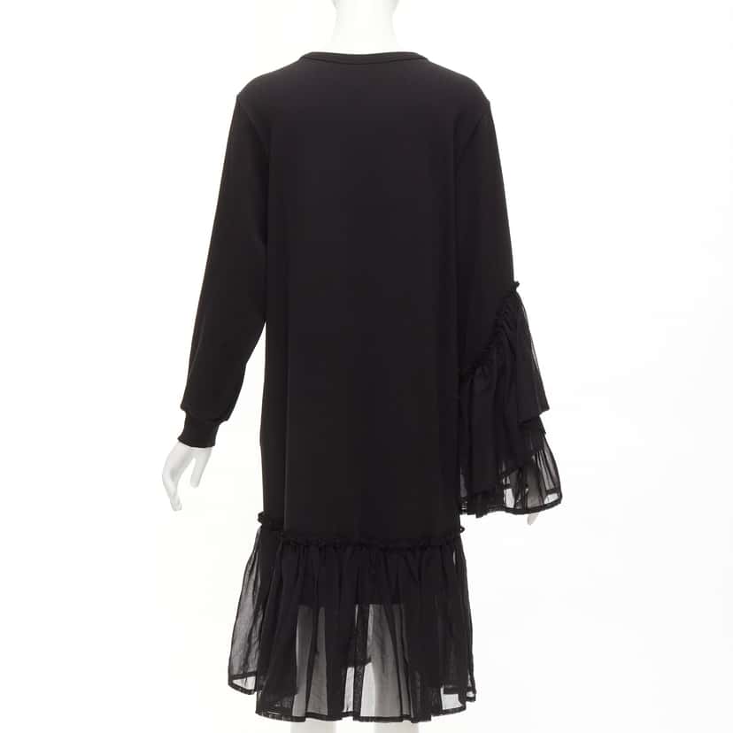 Dries Van Noten Ruffle Sweatshirt Dress Black Cotton Never worn - Box View