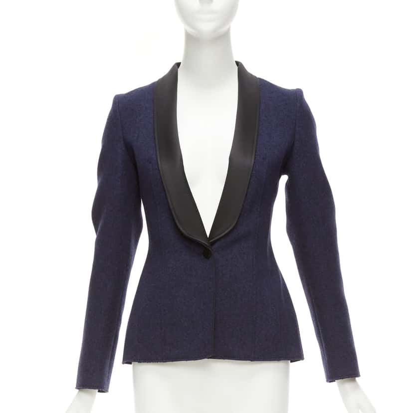 Maison Martin Margiela Satin Collar Blazer Navy Wool Never worn - Front View