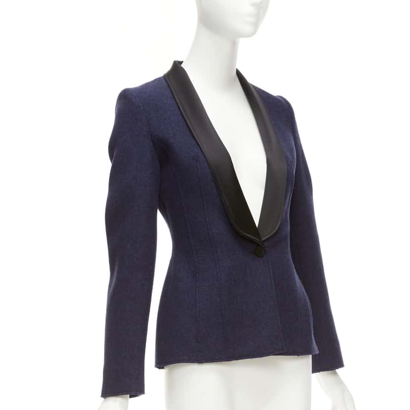 Maison Martin Margiela Satin Collar Blazer Navy Wool Never worn - Model View