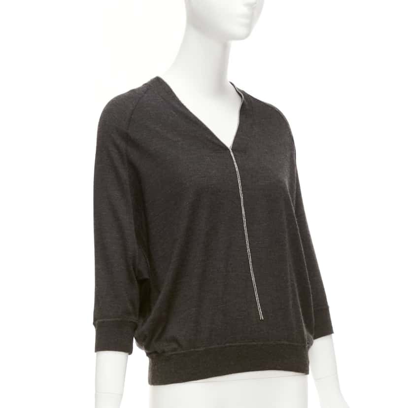 Brunello Cucinelli Chain V Neck Sweater Grey Cashmere Very good condition - Inside View