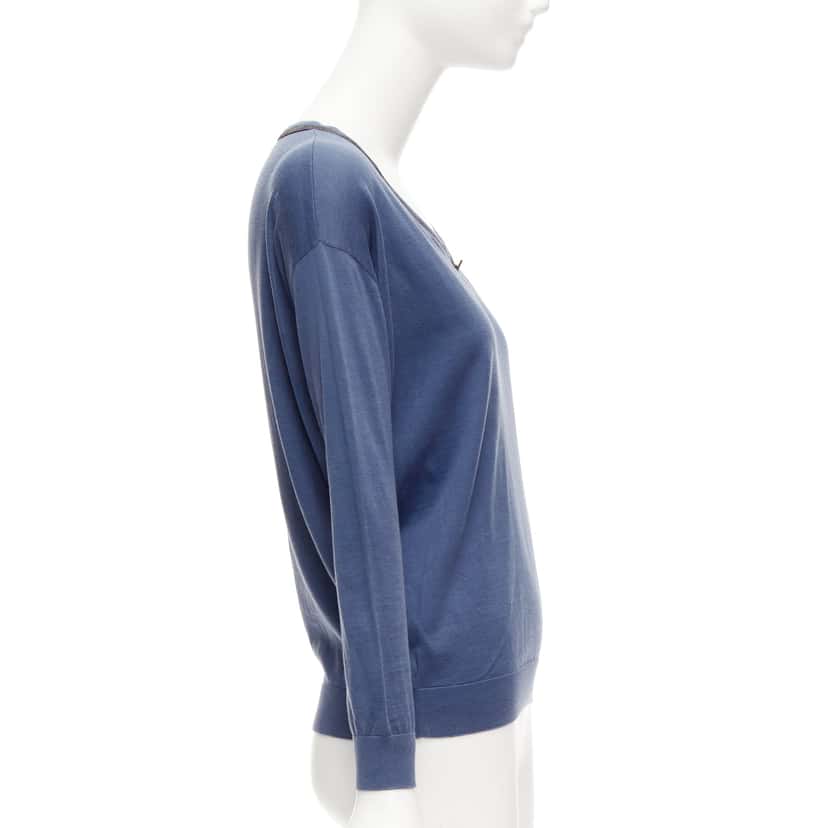 Brunello Cucinelli Beaded Keyhole Top Blue Cotton Good condition - Model View
