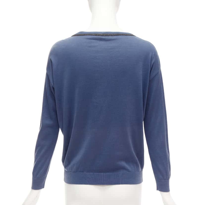 Brunello Cucinelli Beaded Keyhole Top Blue Cotton Good condition - Box View