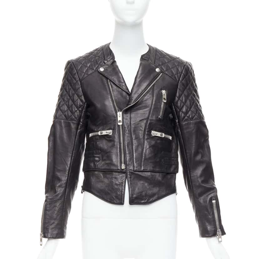 Balenciaga Quilted Moto Jacket Black Leather Good condition - Front View