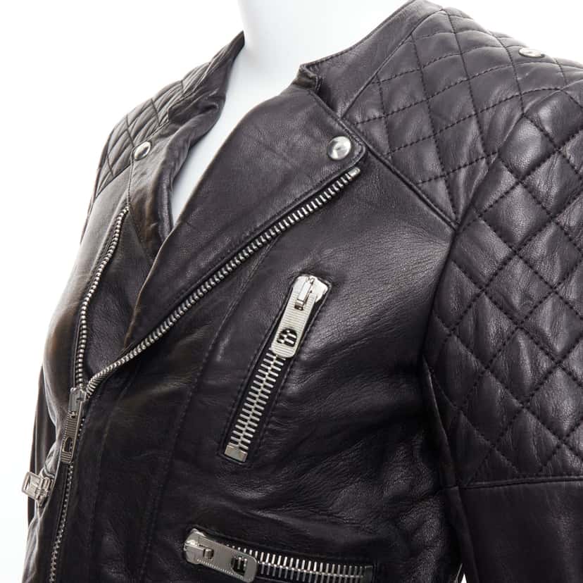 Balenciaga Quilted Moto Jacket Black Leather Good condition - Back View