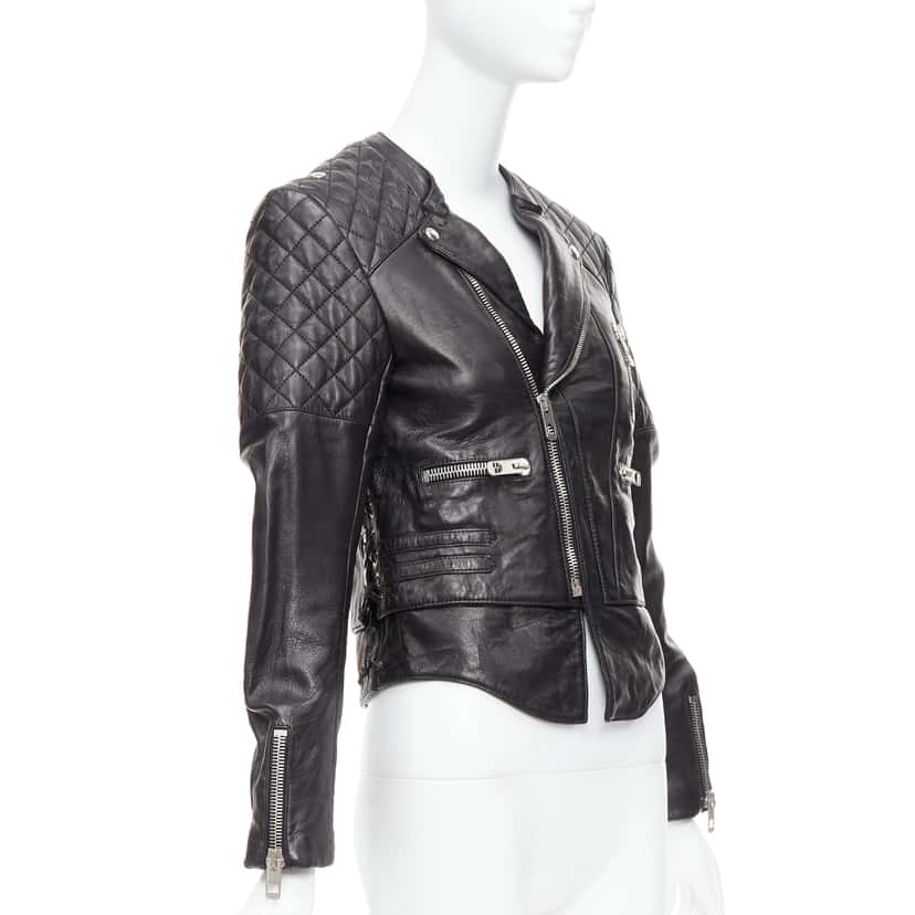Balenciaga Quilted Moto Jacket Black Leather Good condition - Model View