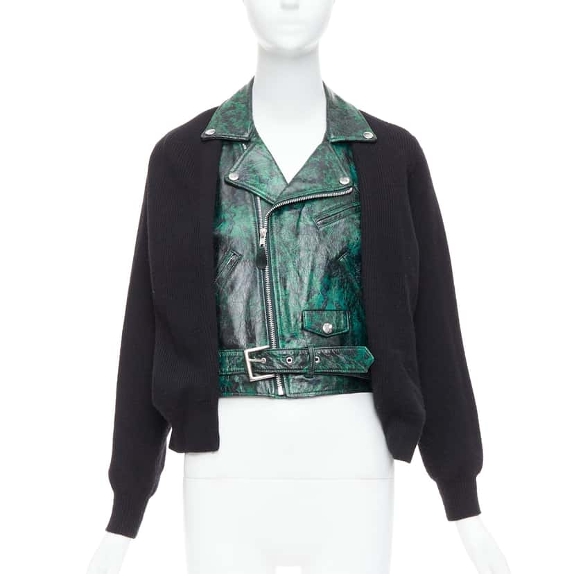 Toga Archives Biker Cardigan Green Leather Good condition - Front View