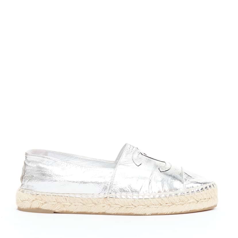 Chanel Woven Leather Flats Silver Leather Good condition - Back View