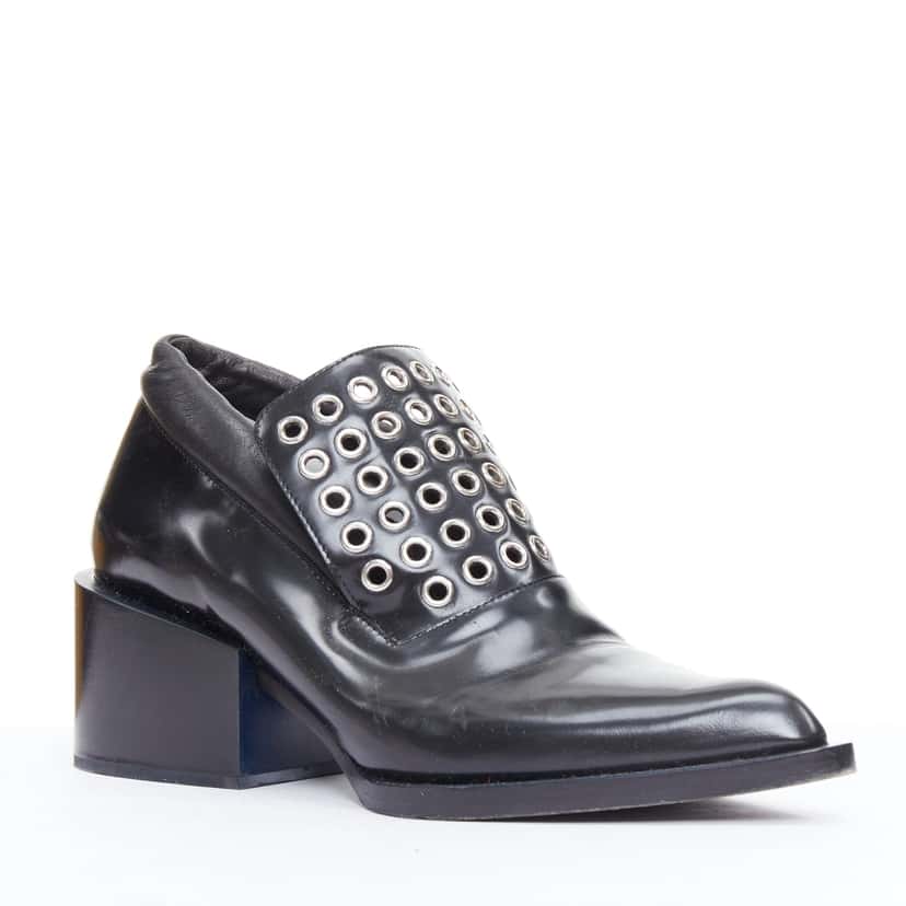 Jil Sander Grommet Heel Loafers Black Leather Fair condition - Front View